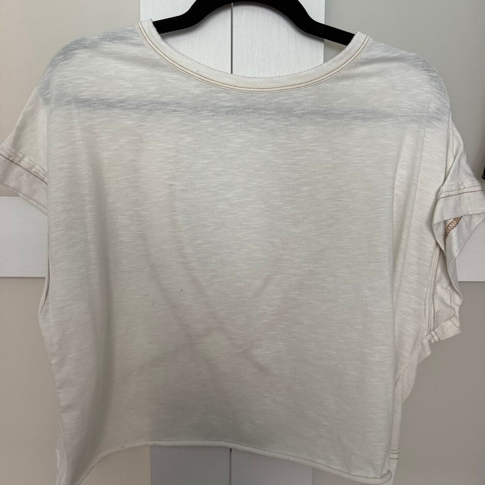 Shein Cream Cropped Open-Back Short Sleeve Tee, Size S